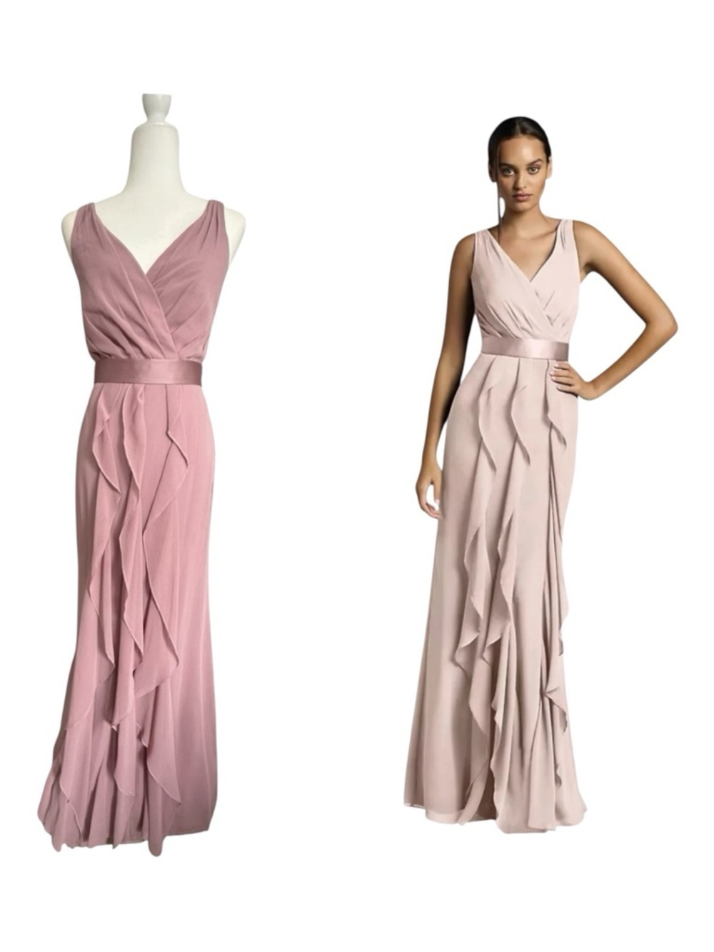 White by Vera Wang Quartz Prom Dress 2 Blush Chiffon Ruffle Maxi Formal Evening